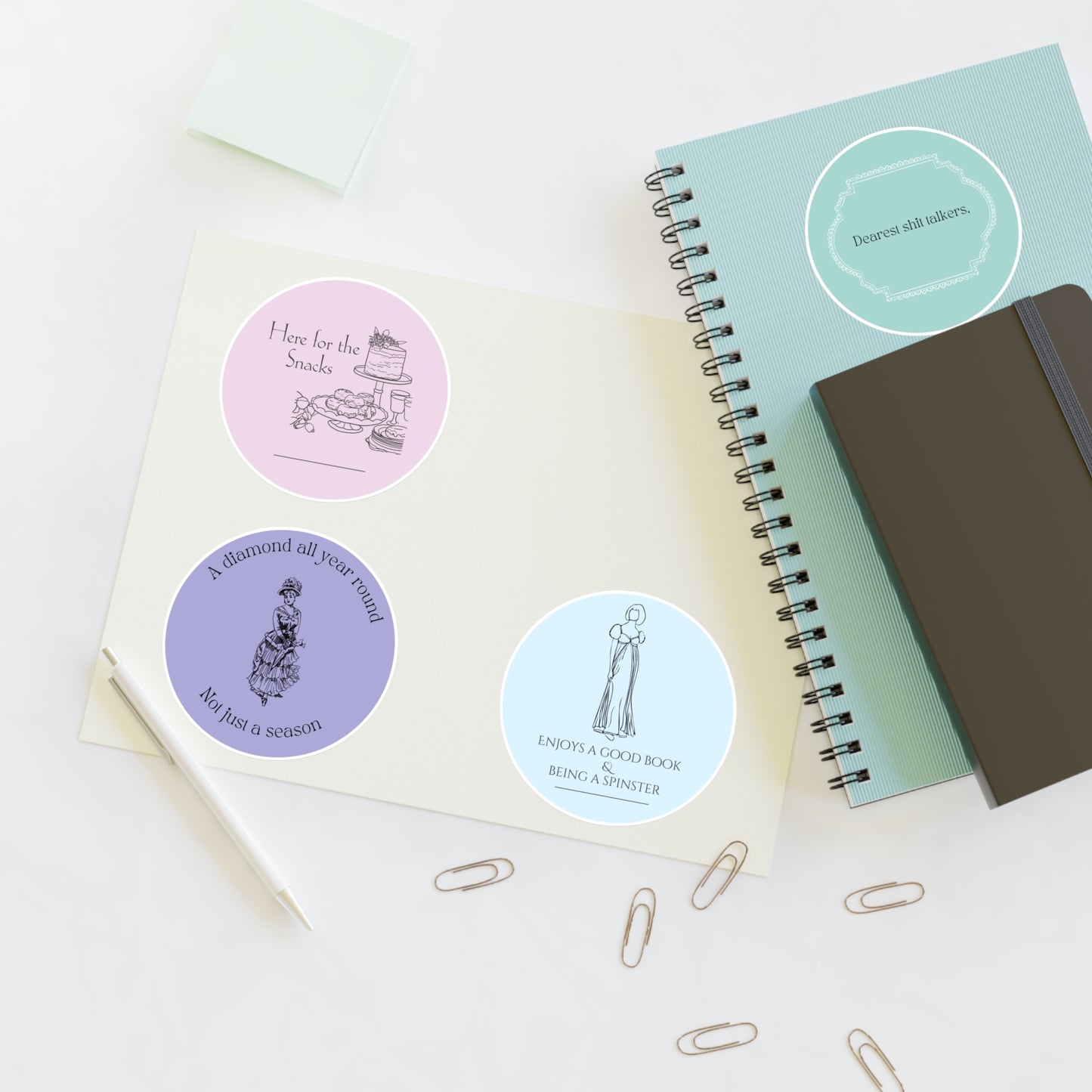 Funny Regency Stickers | Round Vintage Jane Austen Inspired