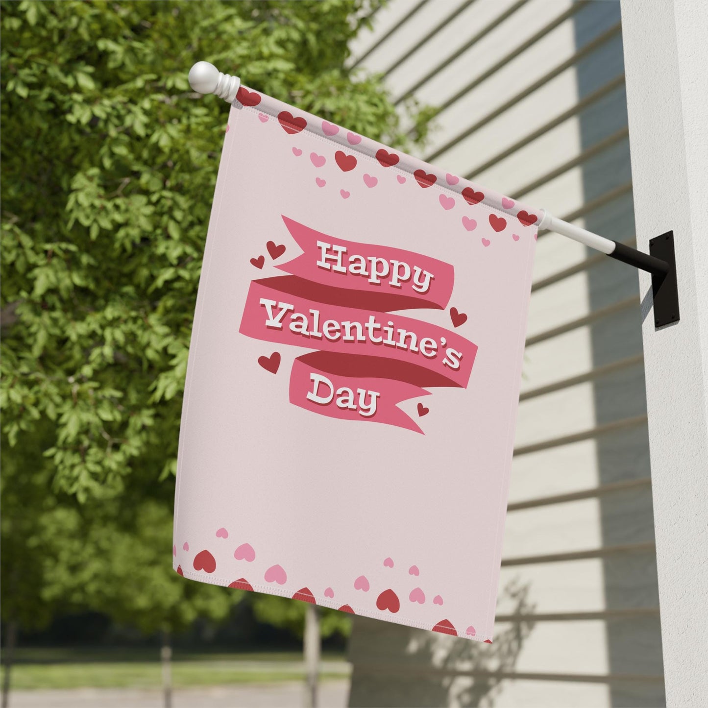 Valentine's Day Garden Flag: Pink Heart House Banner