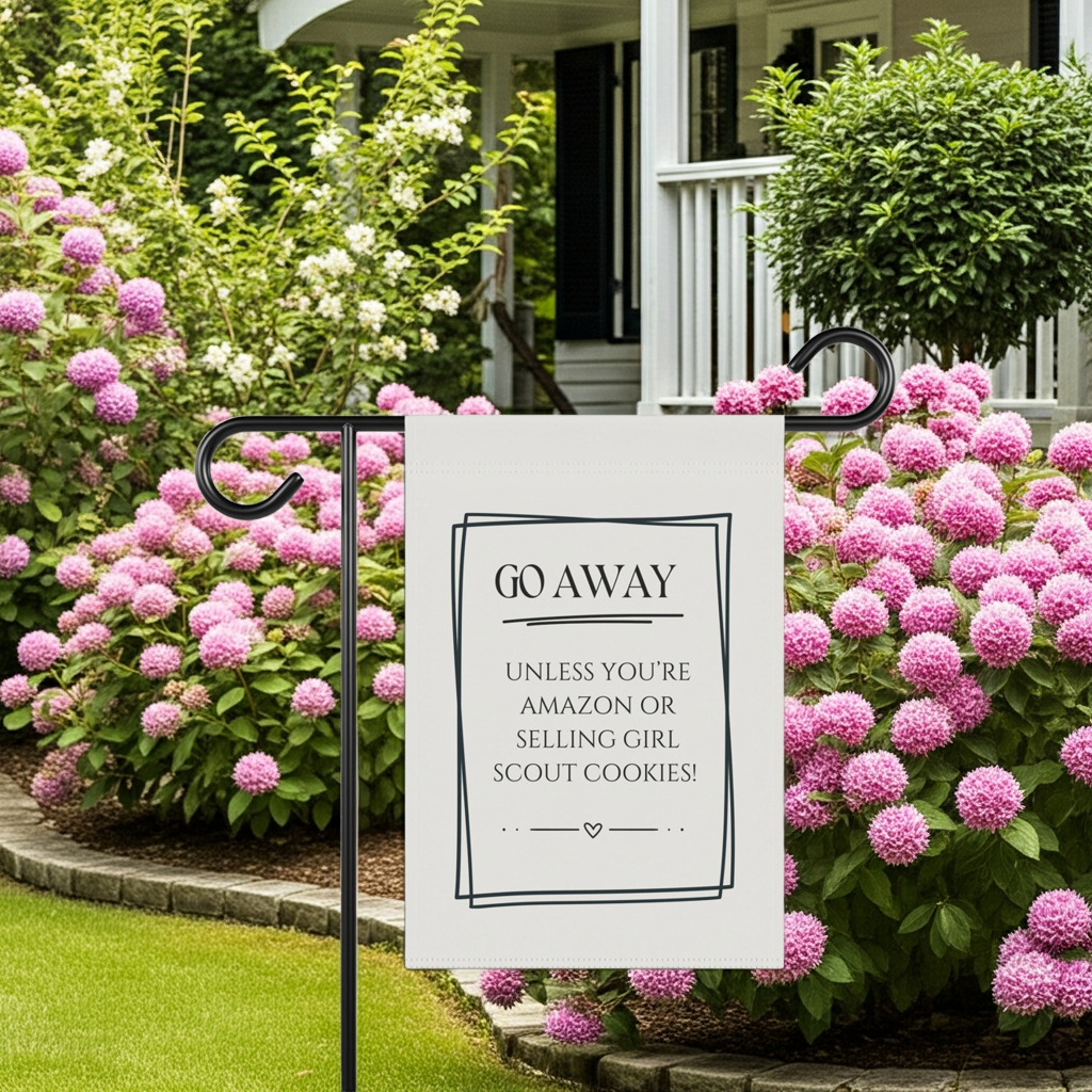Sarcastic "Go Away, unless you're Amazon or selling girl scout cookies" Garden Flag