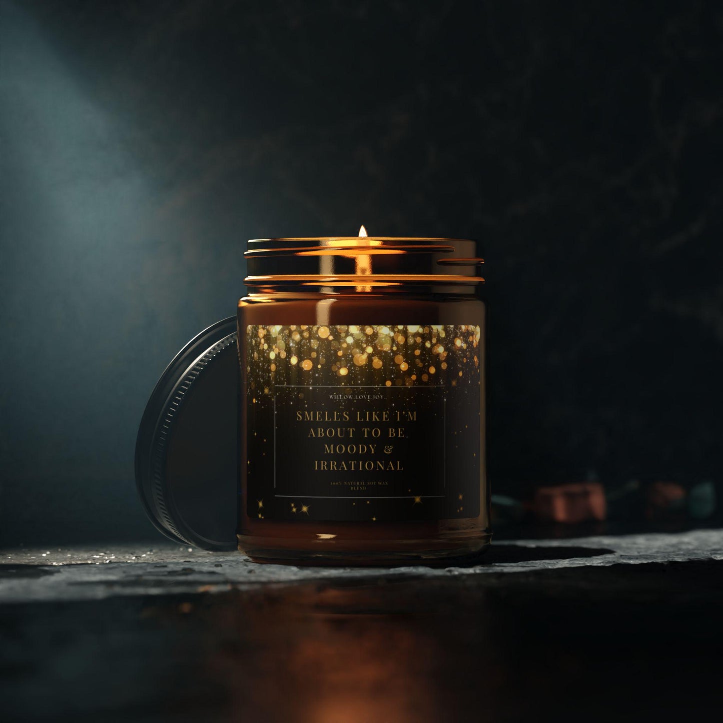 Smells Like I'm about to be Moody & Irrational Candle (Amber colored glass)