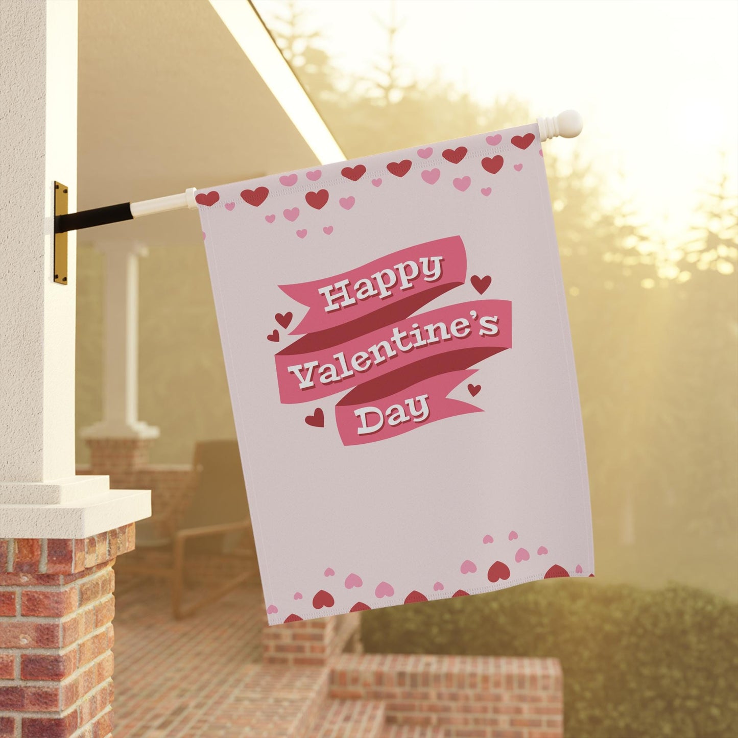 Valentine's Day Garden Flag: Pink Heart House Banner