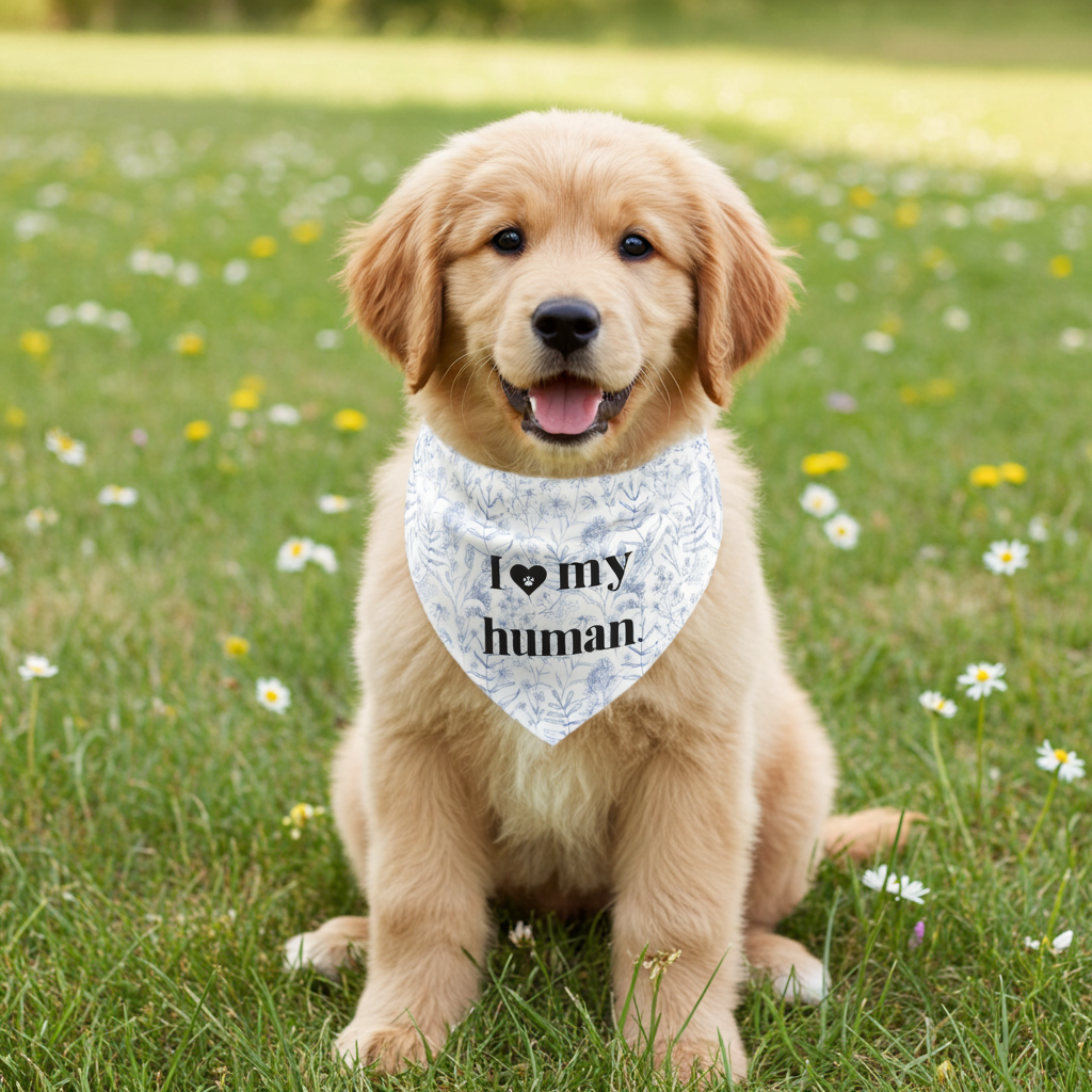 I <3 My Human Pet Bandana Collar — Floral Dog Accessory