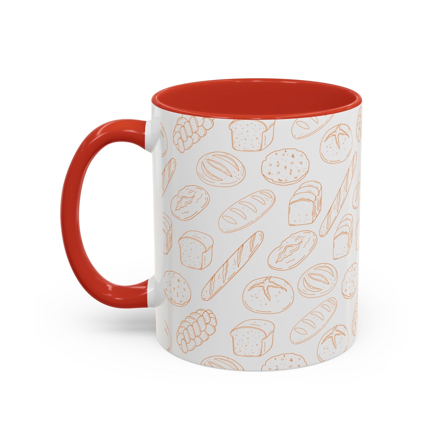 Hand-Drawn Bread Pattern Mug Accent Coffee Mug | Bakery Illustration, Neutral Tones