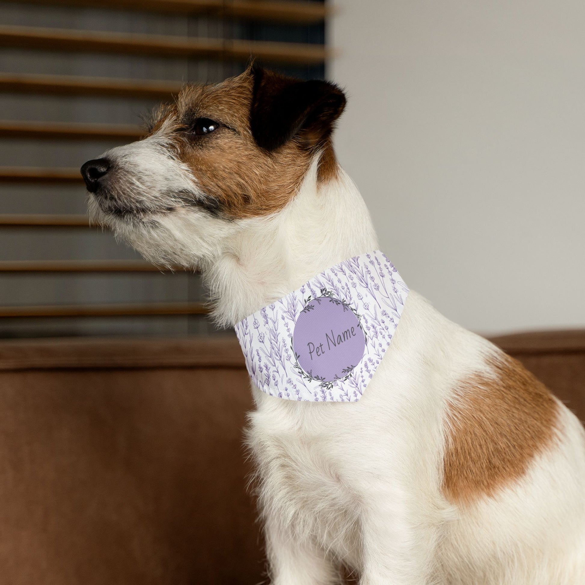 Dog wearing a bandana that can be personalized