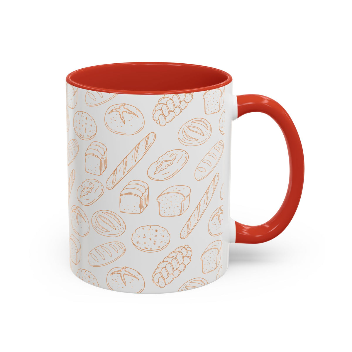 Hand-Drawn Bread Pattern Mug Accent Coffee Mug | Bakery Illustration, Neutral Tones