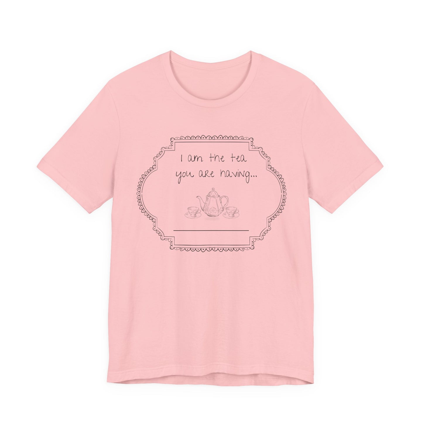 Soft Pink t-shirt with a black graphic design and text on a white background