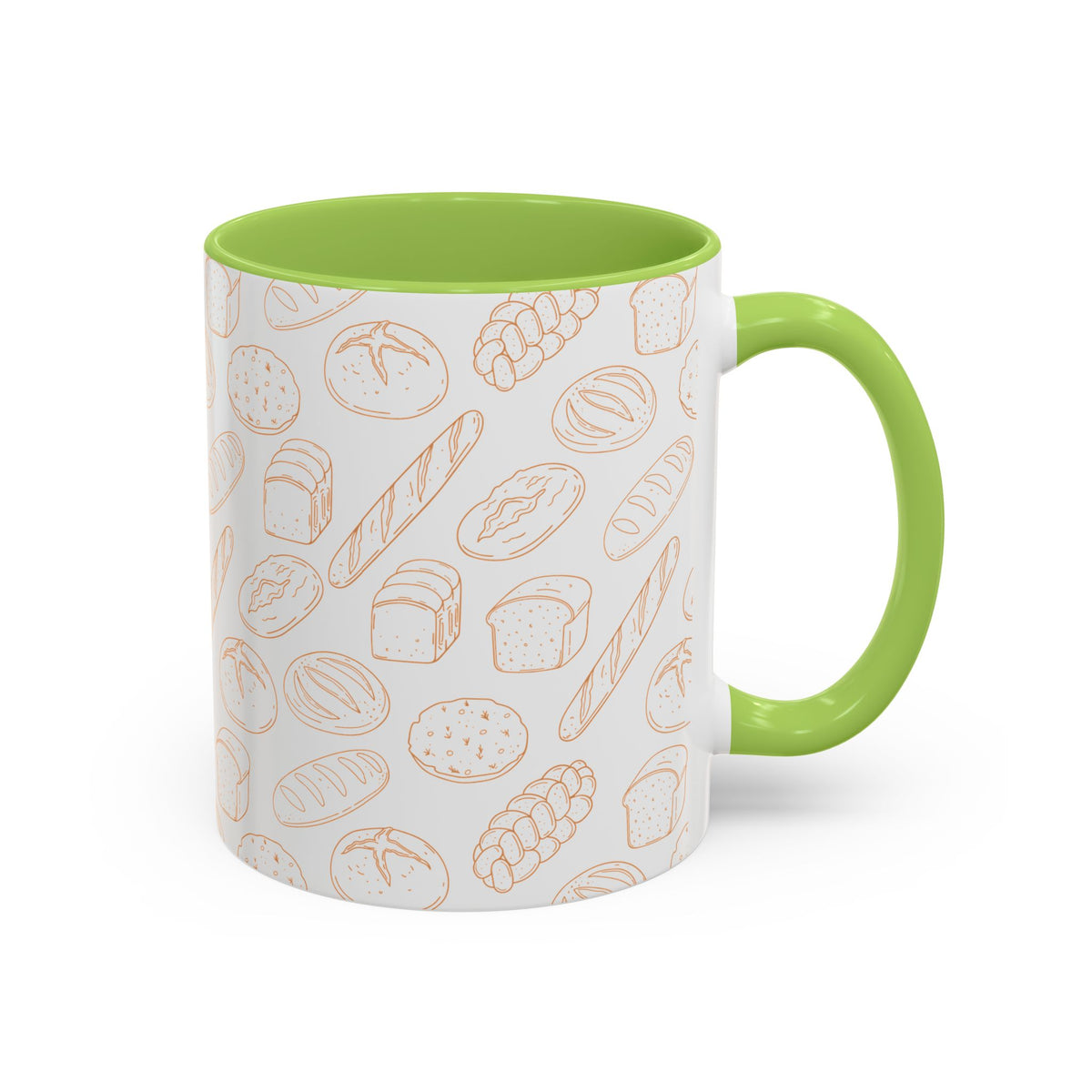 Hand-Drawn Bread Pattern Mug Accent Coffee Mug | Bakery Illustration, Neutral Tones