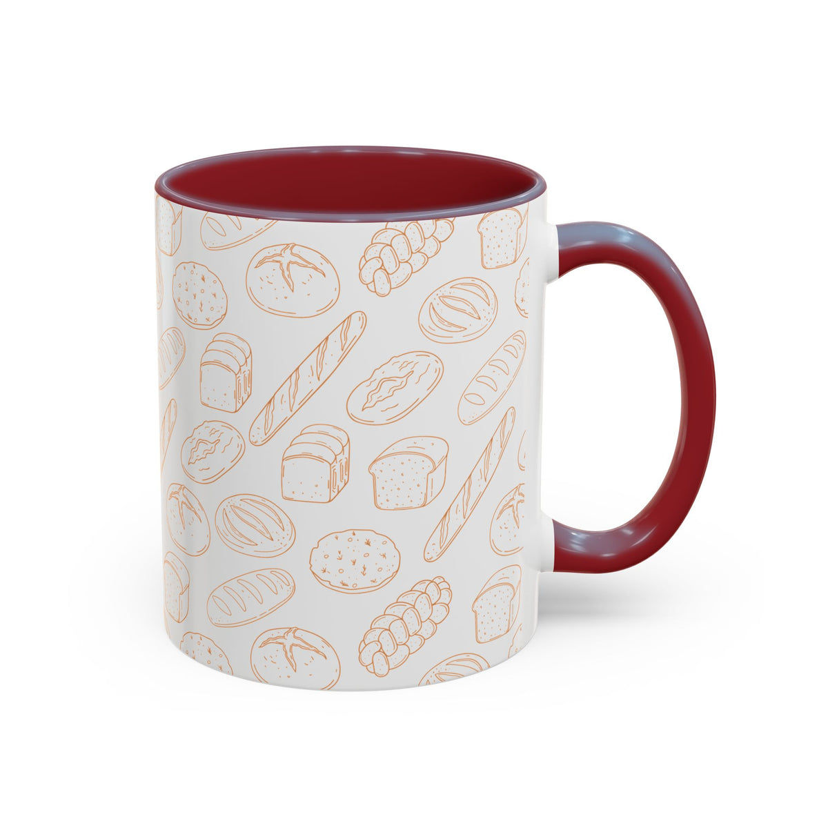 Hand-Drawn Bread Pattern Mug Accent Coffee Mug | Bakery Illustration, Neutral Tones