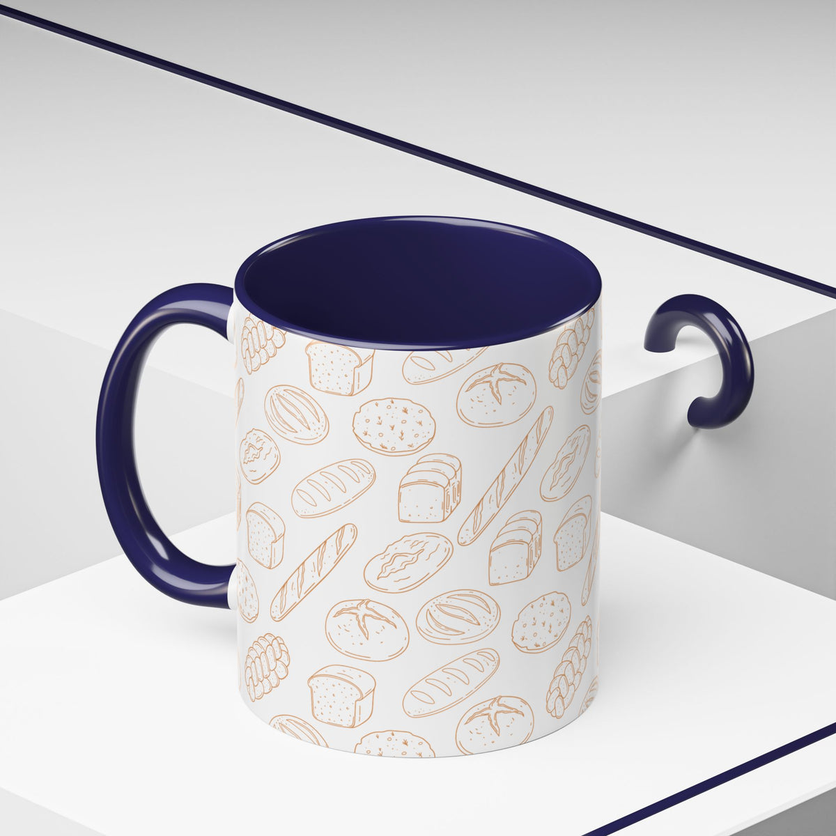 Hand-Drawn Bread Pattern Mug Accent Coffee Mug | Bakery Illustration, Neutral Tones