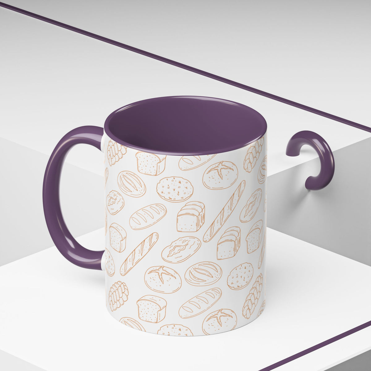Hand-Drawn Bread Pattern Mug Accent Coffee Mug | Bakery Illustration, Neutral Tones
