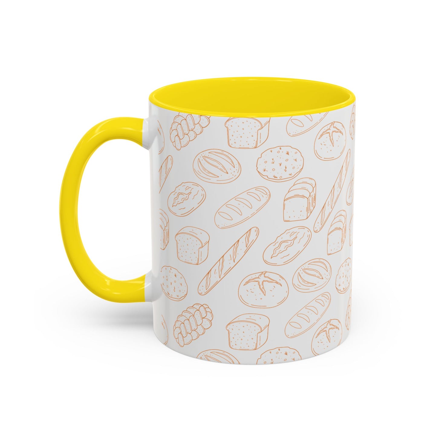 Hand-Drawn Bread Pattern Mug Accent Coffee Mug | Bakery Illustration, Neutral Tones