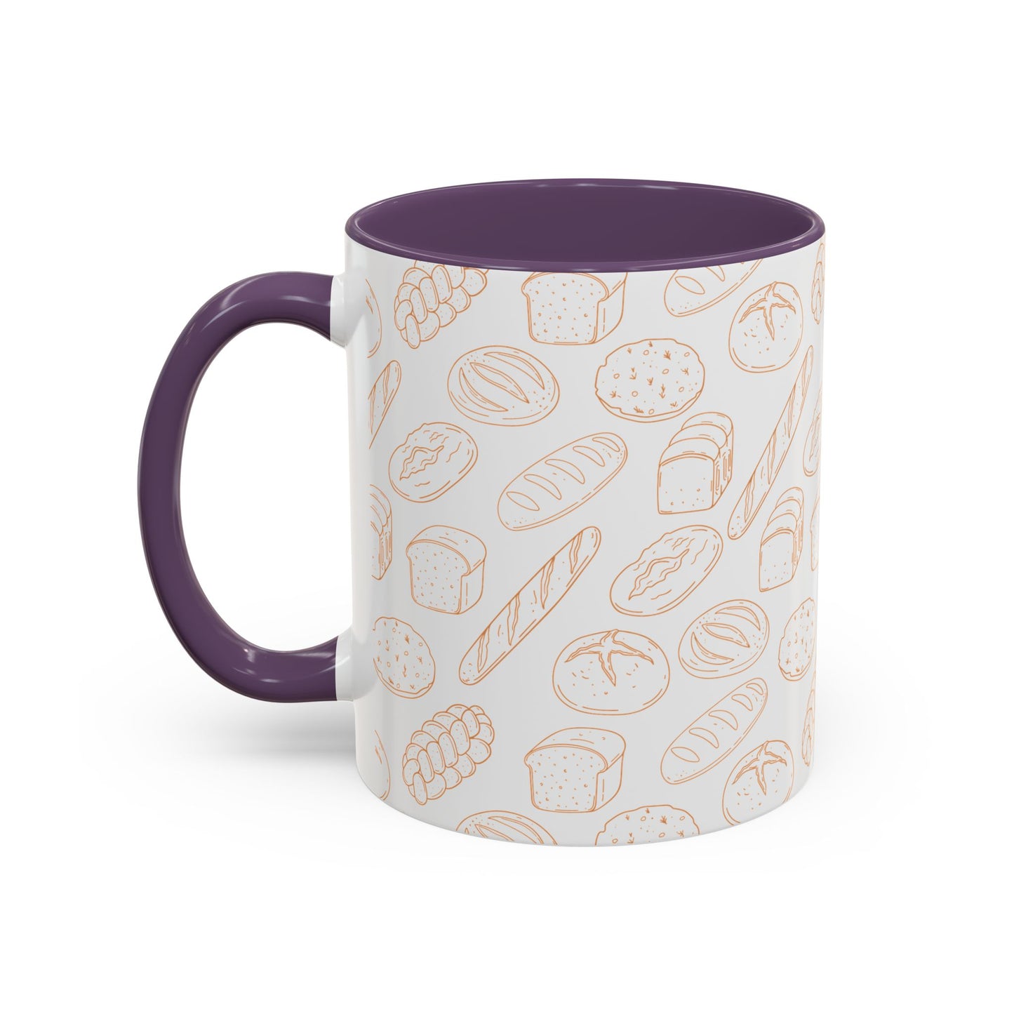Hand-Drawn Bread Pattern Mug Accent Coffee Mug | Bakery Illustration, Neutral Tones