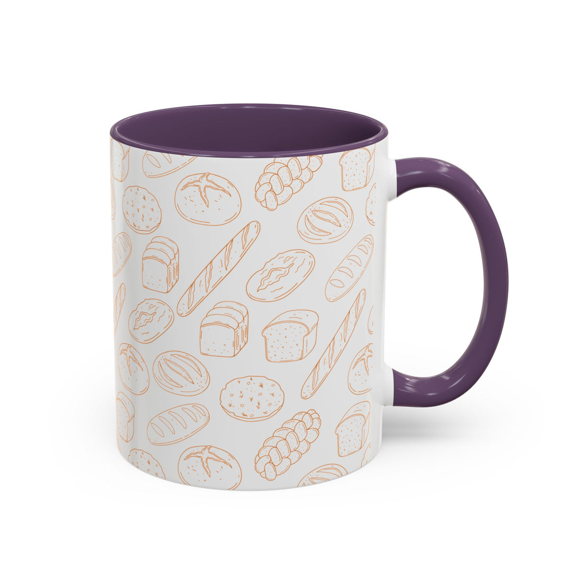 Hand-Drawn Bread Pattern Mug Accent Coffee Mug | Bakery Illustration, Neutral Tones