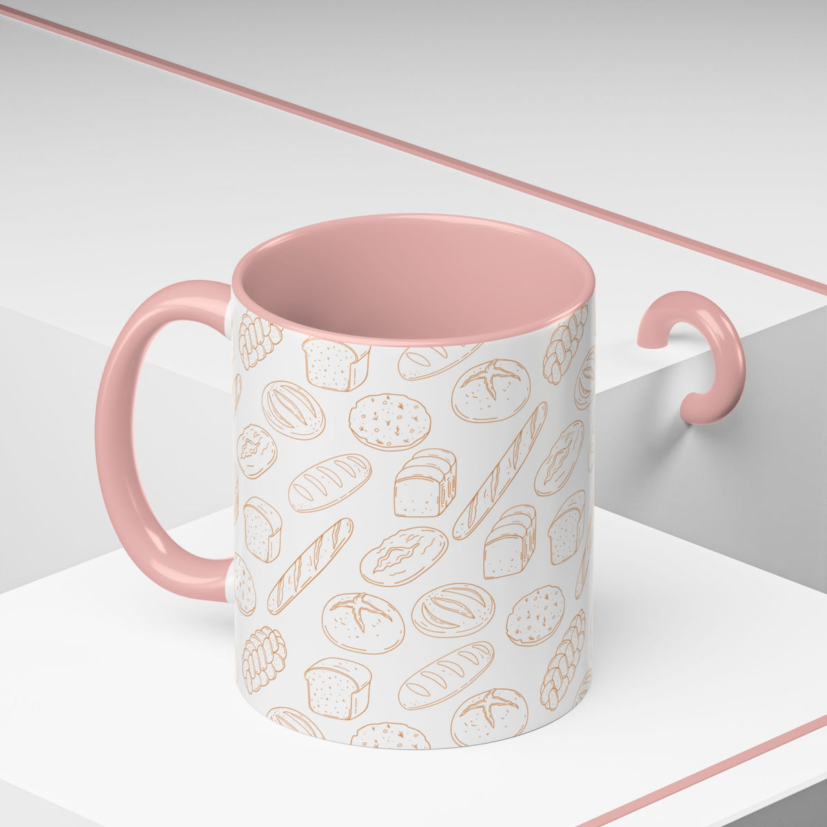 Hand-Drawn Bread Pattern Mug Accent Coffee Mug | Bakery Illustration, Neutral Tones