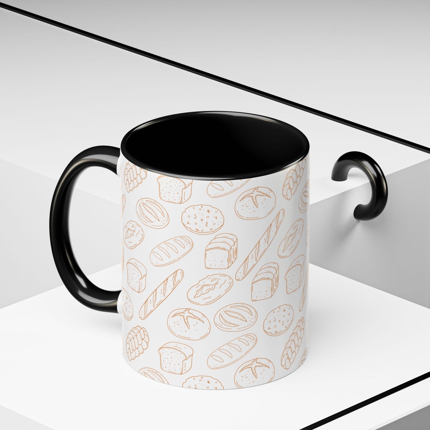 Hand-Drawn Bread Pattern Mug Accent Coffee Mug | Bakery Illustration, Neutral Tones