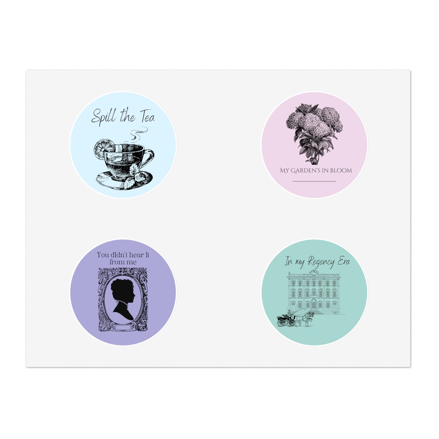 Funny Round Vintage Tea & Garden Pastel Sticker Sheet