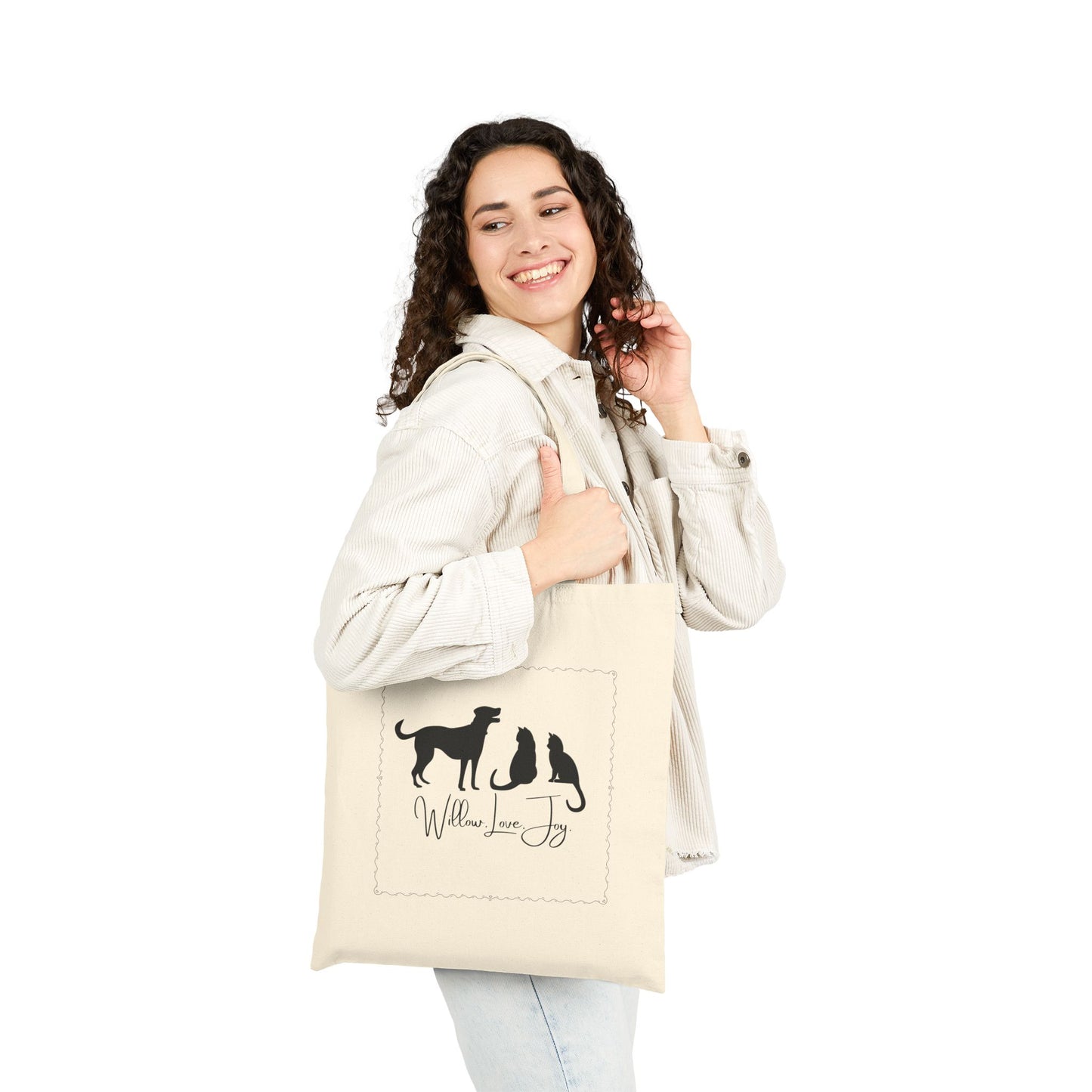 Willow.Love.Joy. Canvas Tote Bag — Pet Silhouette Print for Dog & Cat Lovers
