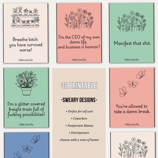 Sweary Printable affirmation cards, Self-Esteem Builder (Digital Download)
