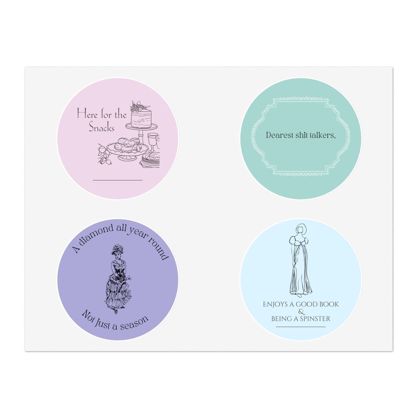Funny Regency Stickers | Round Vintage Jane Austen Inspired