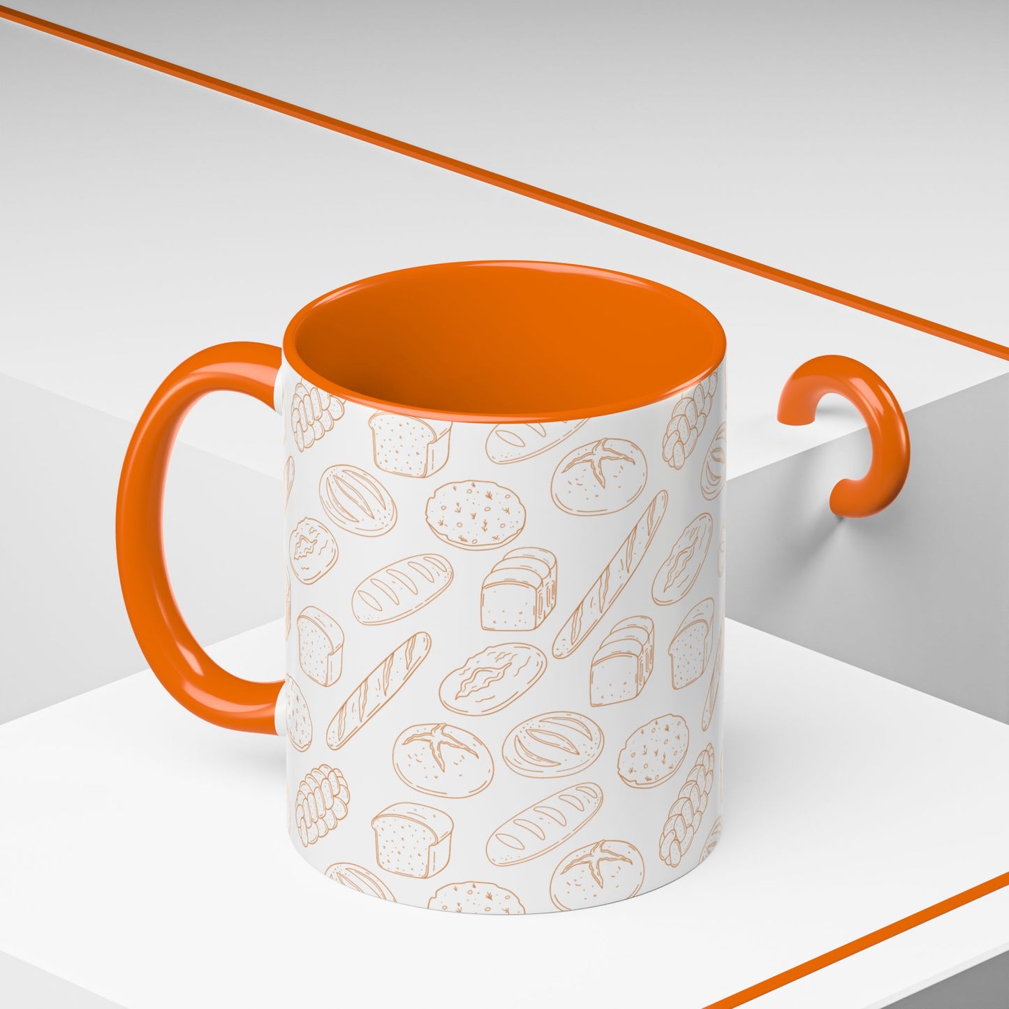 Hand-Drawn Bread Pattern Mug Accent Coffee Mug | Bakery Illustration, Neutral Tones