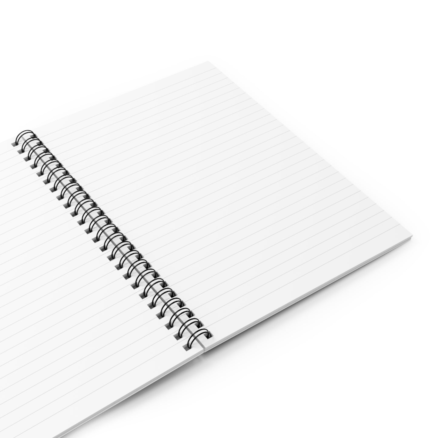 Opened lined paper spiral-bound notebook on a white background