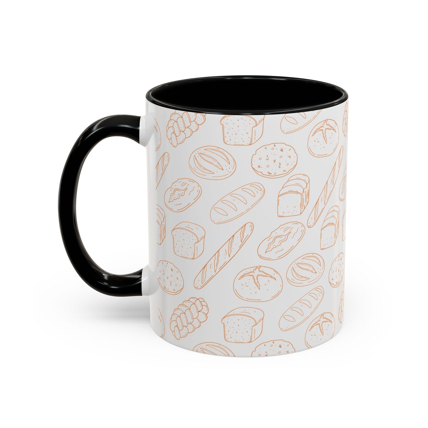 Hand-Drawn Bread Pattern Mug Accent Coffee Mug | Bakery Illustration, Neutral Tones