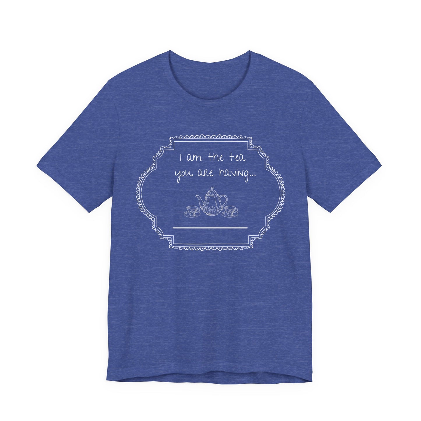 Dark Blue t-shirt with white graphic and text on a white background