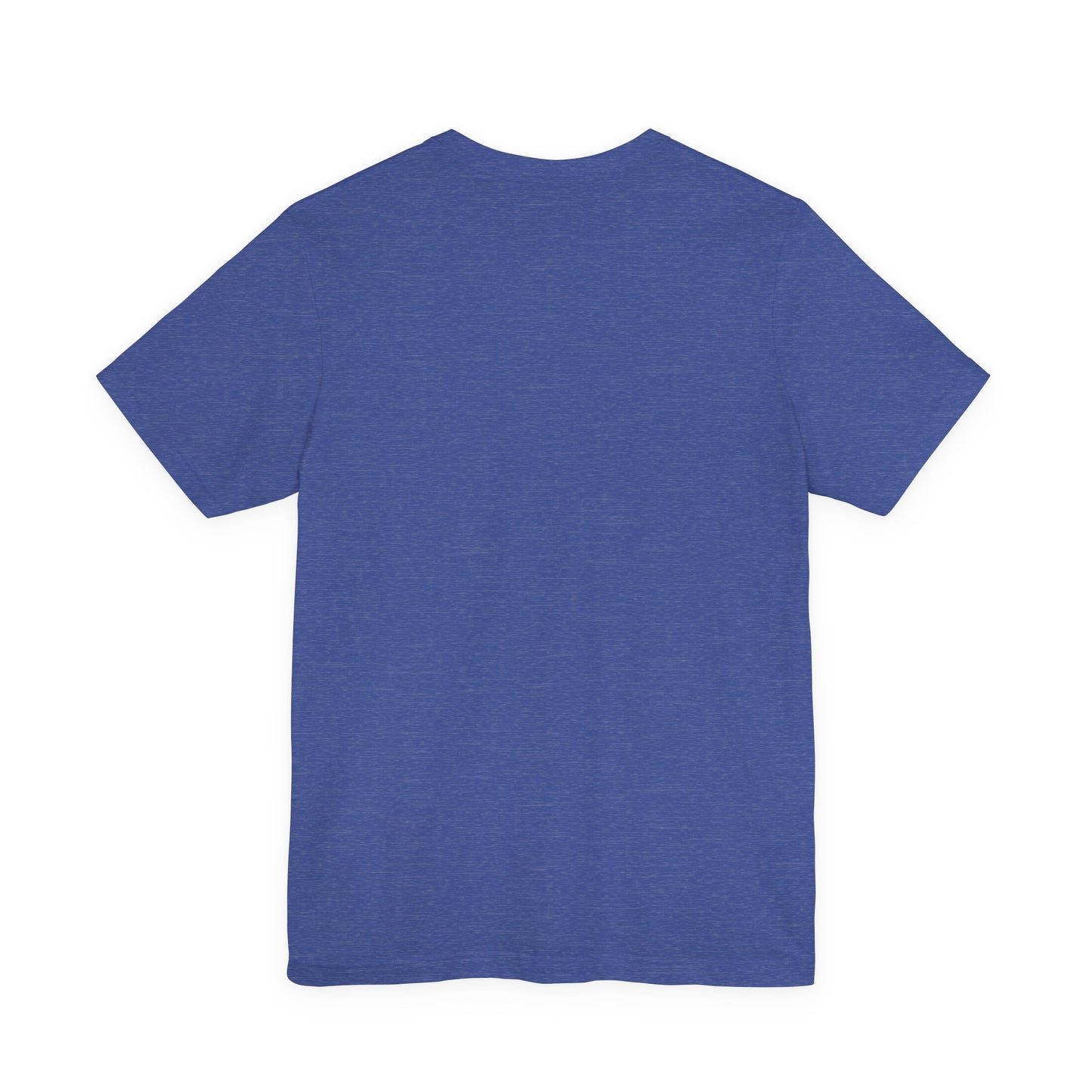 Back view of dark blue t-shirt on a white background