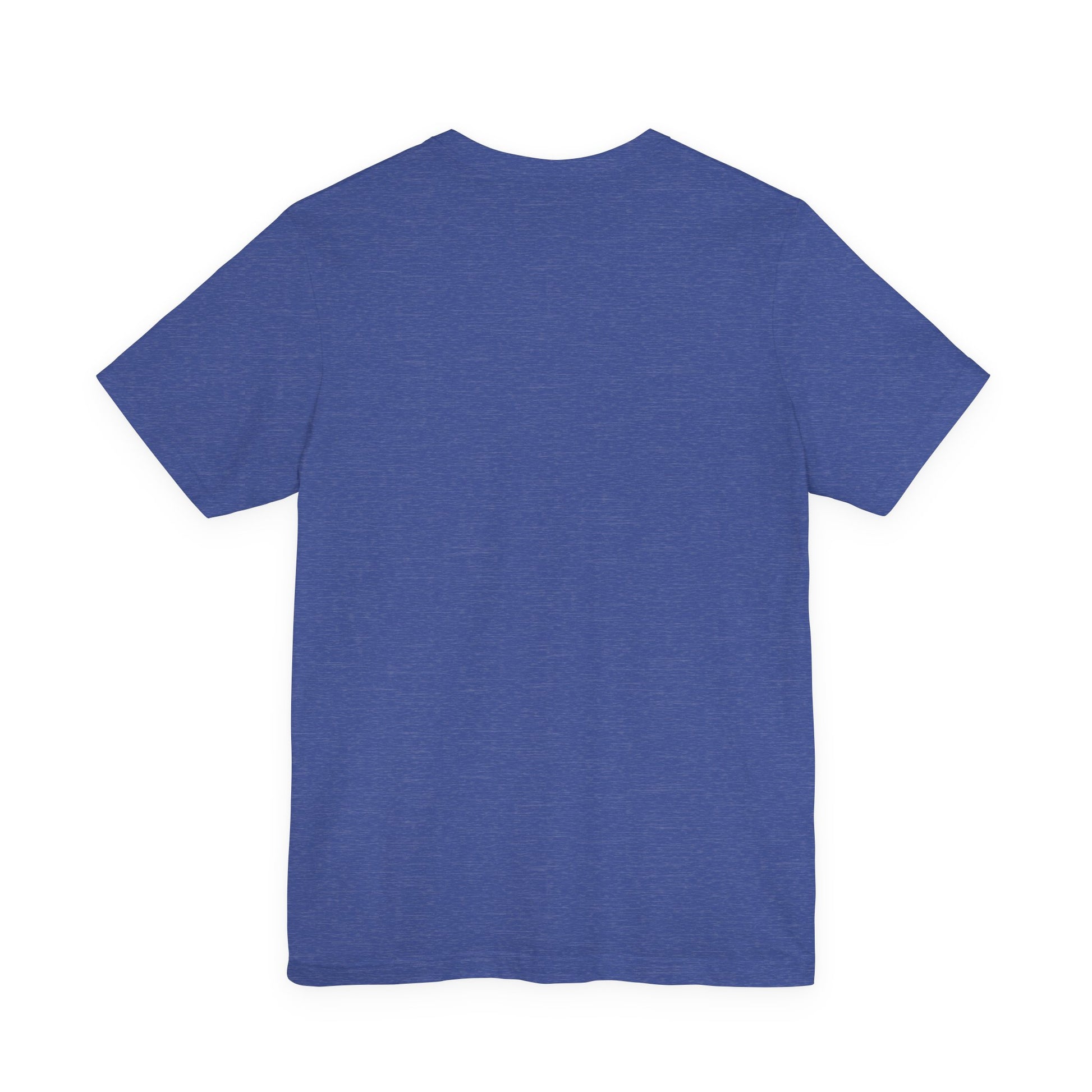 Back view of dark blue t-shirt on a white background
