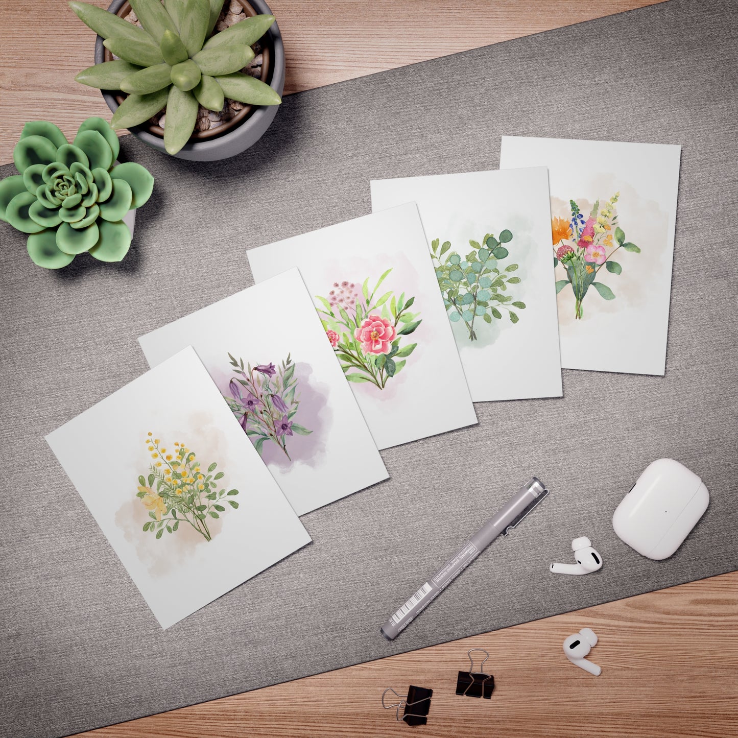 Watercolor Wildflower Bouquet Greeting Cards 5-Pack