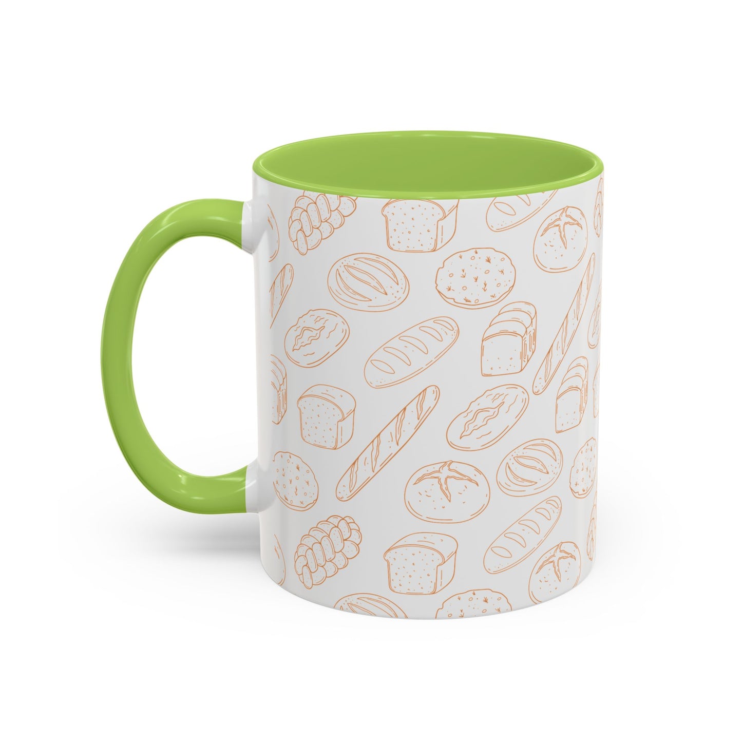 Hand-Drawn Bread Pattern Mug Accent Coffee Mug | Bakery Illustration, Neutral Tones