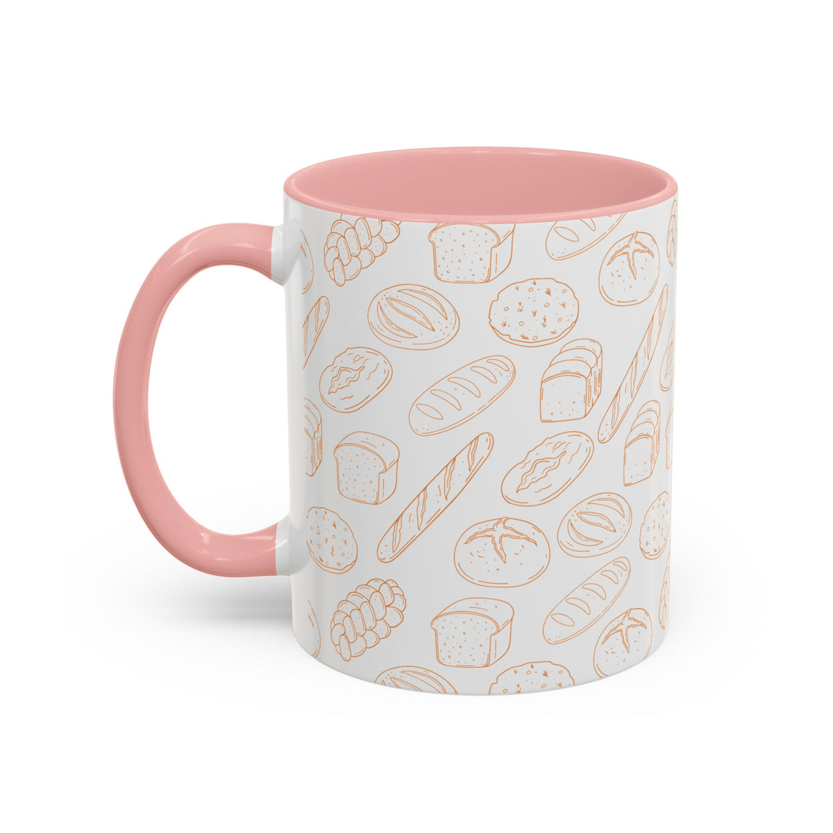 Hand-Drawn Bread Pattern Mug Accent Coffee Mug | Bakery Illustration, Neutral Tones