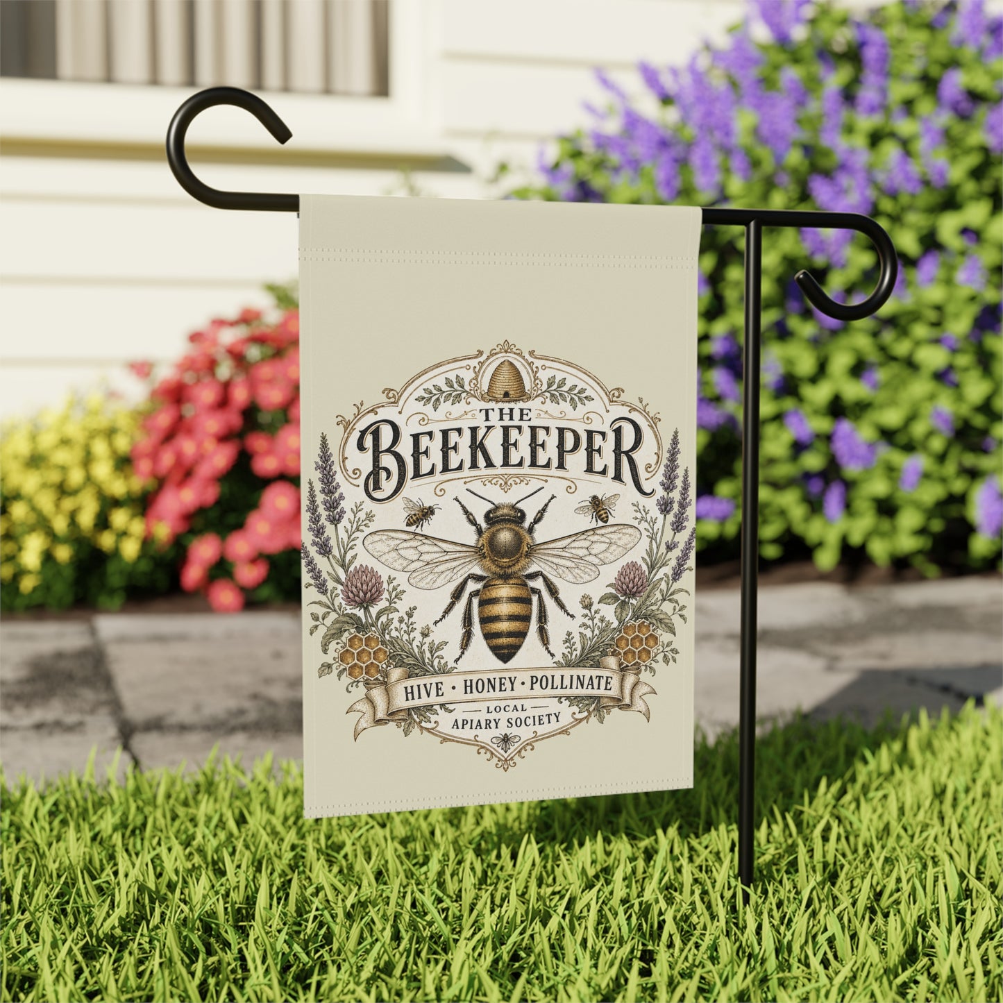 Bee Garden Flag | Apiary Hive & Honey Illustration