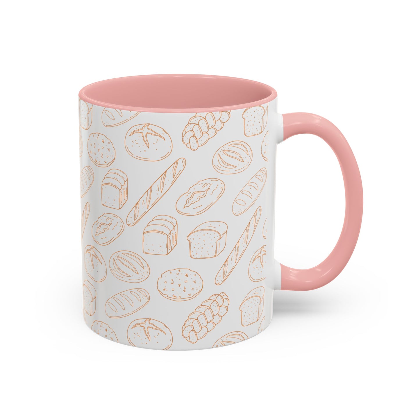 Hand-Drawn Bread Pattern Mug Accent Coffee Mug | Bakery Illustration, Neutral Tones