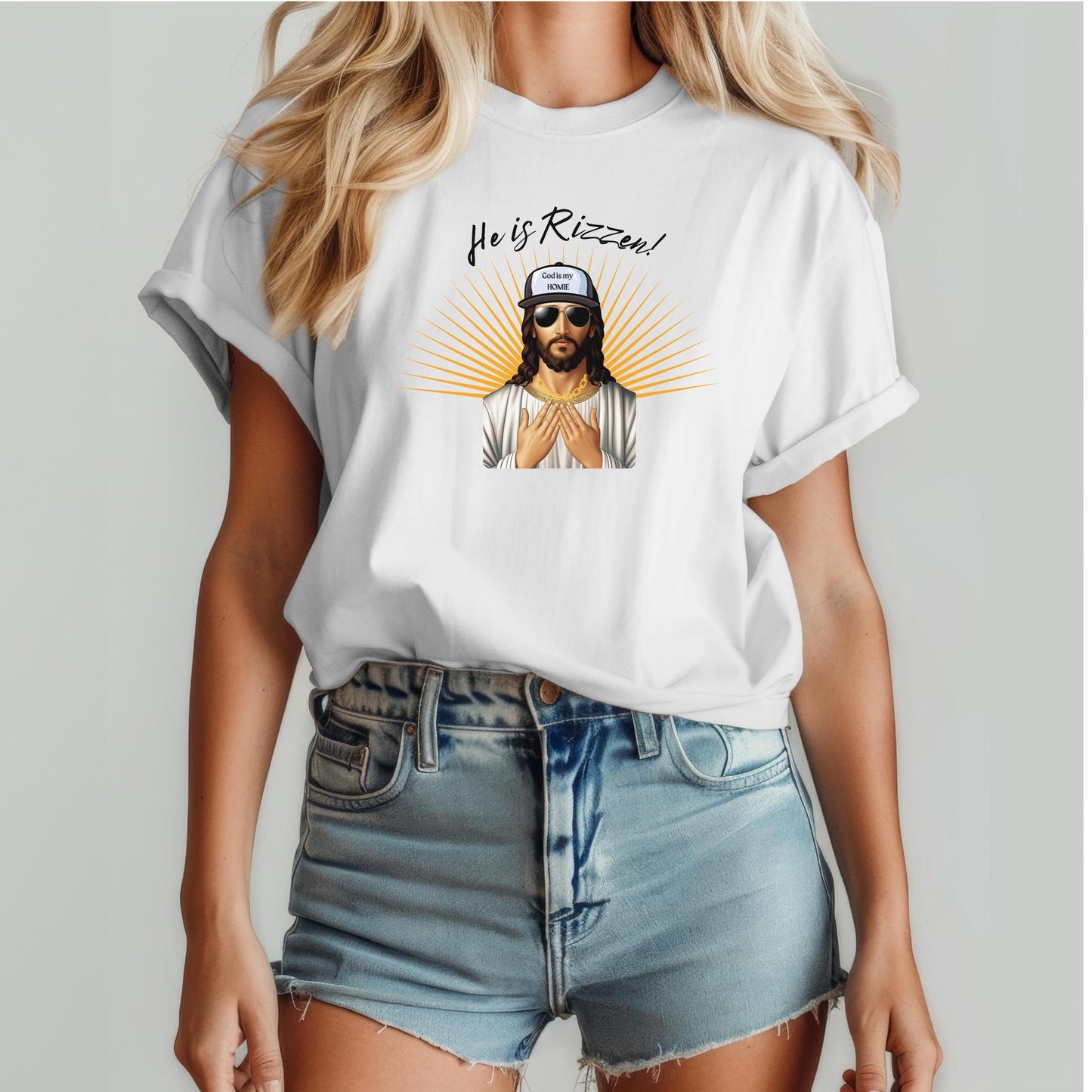 Funny 'He is Rizzen' Jesus T-Shirt