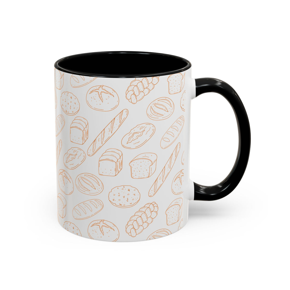 Hand-Drawn Bread Pattern Mug Accent Coffee Mug | Bakery Illustration, Neutral Tones