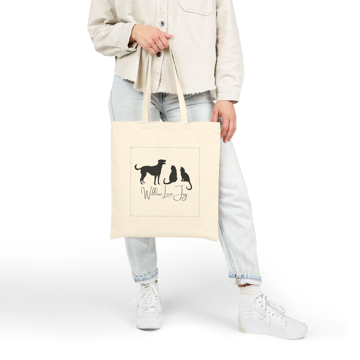 Willow.Love.Joy. Canvas Tote Bag — Pet Silhouette Print for Dog & Cat Lovers