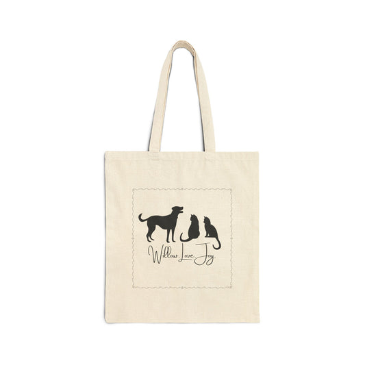 Willow.Love.Joy. Canvas Tote Bag — Pet Silhouette Print for Dog & Cat Lovers