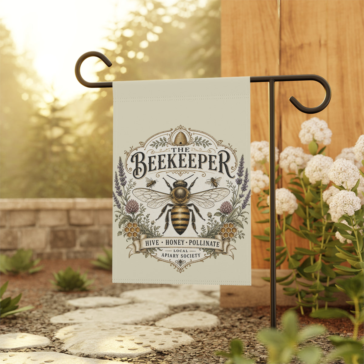 Bee Garden Flag | Apiary Hive & Honey Illustration