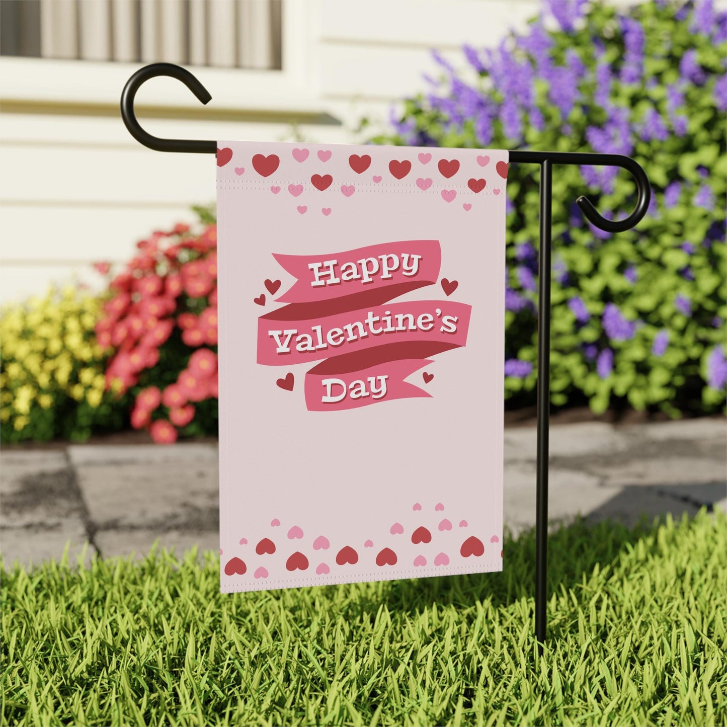 Valentine's Day Garden Flag: Pink Heart House Banner