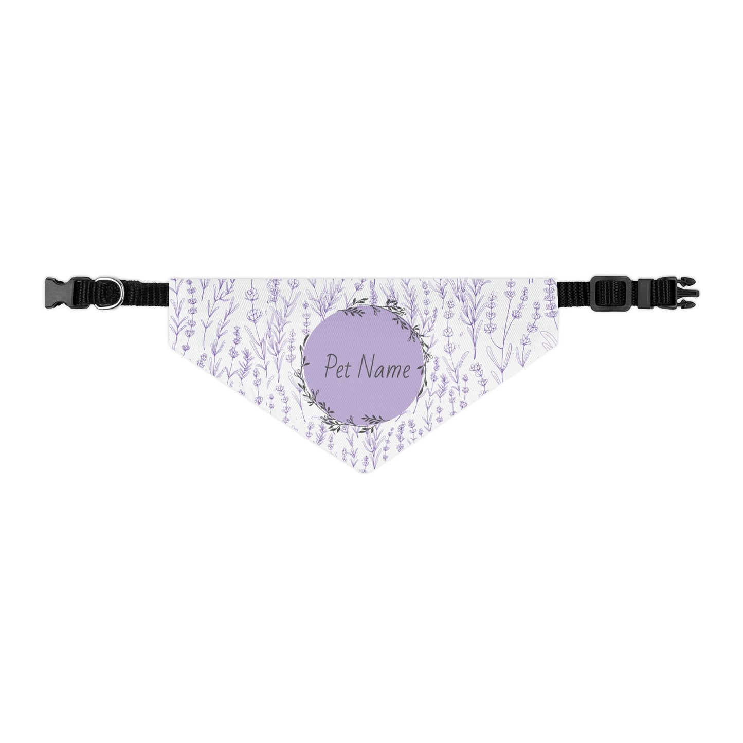 Size Large Pet bandana with floral design and customizable text on a white background