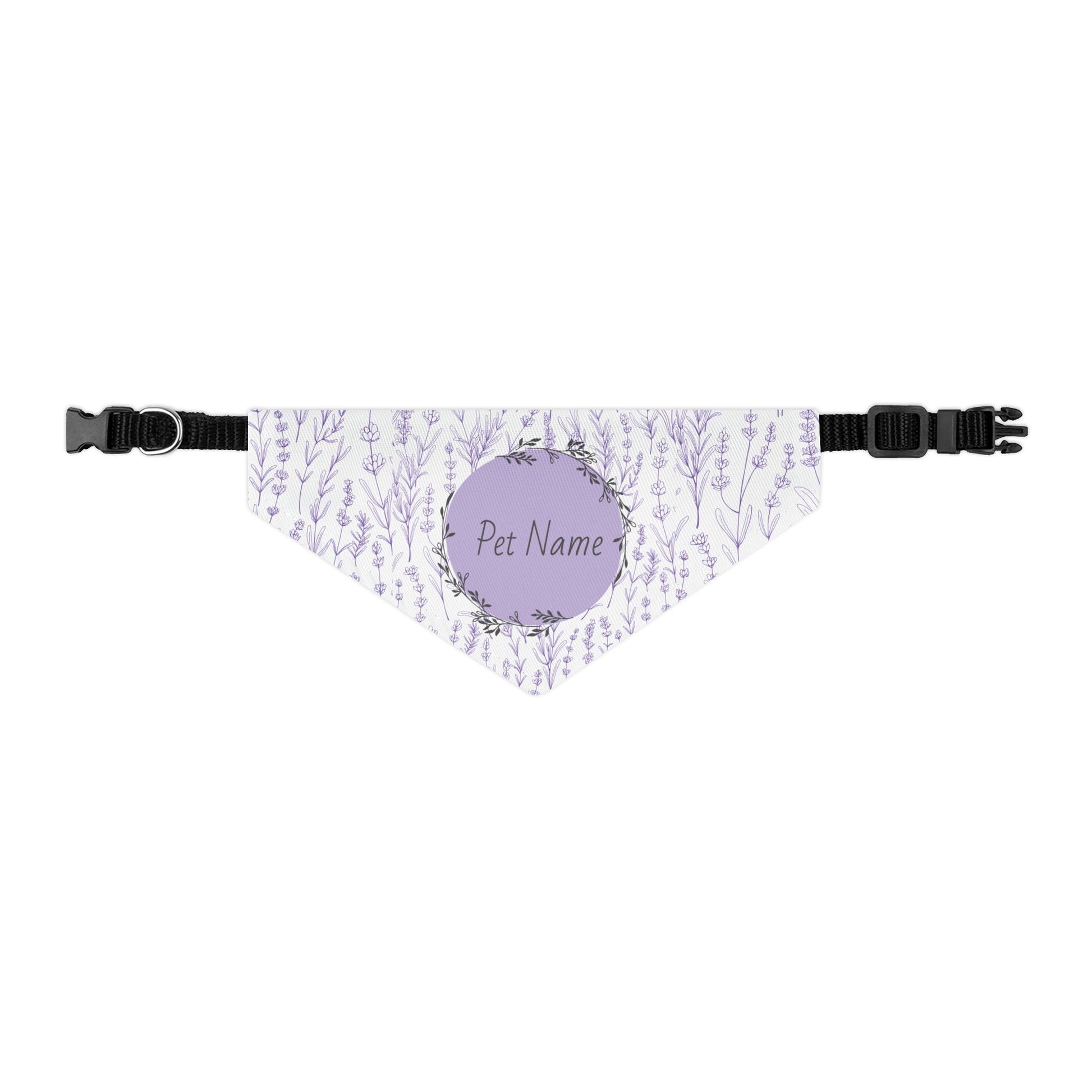 Size Large Pet bandana with floral design and customizable text on a white background
