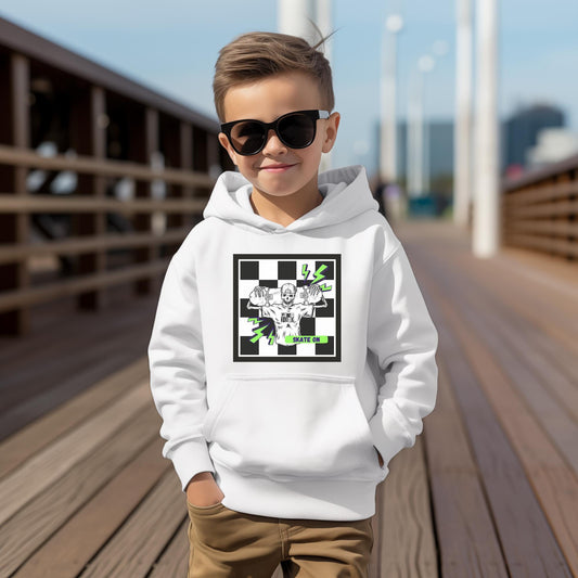 Kid's Skater Skeleton Hoodie: Checkered Skate Sweatshirt