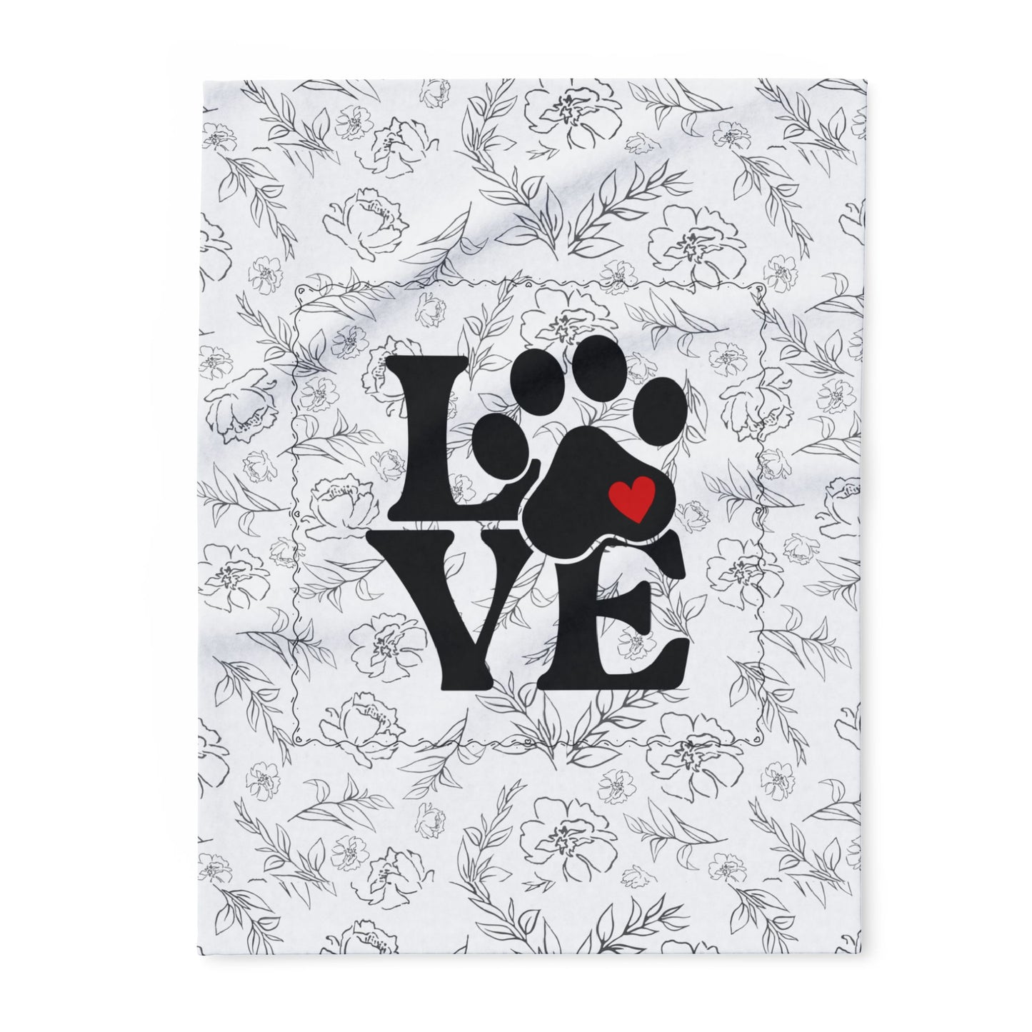 Smaller Size Floral patterned fabric with 'LOVE' text and paw prints design.