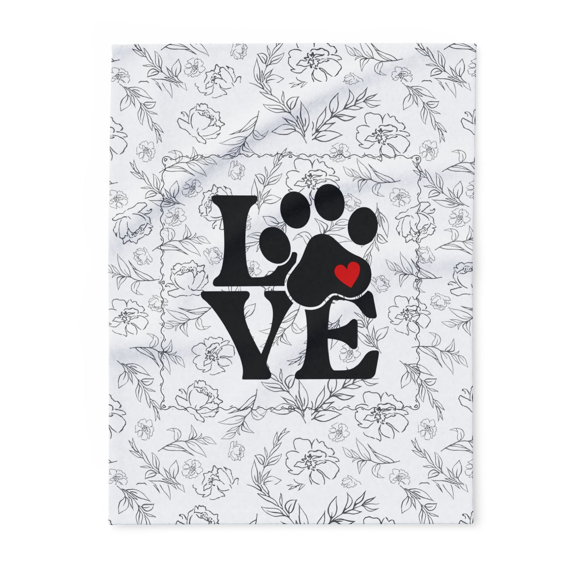 Smaller Size Floral patterned fabric with 'LOVE' text and paw prints design.