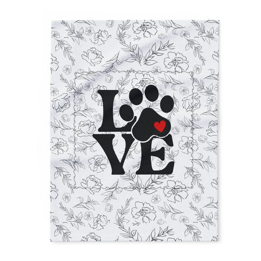 Smaller Size Floral patterned fabric with 'LOVE' text and paw prints design.