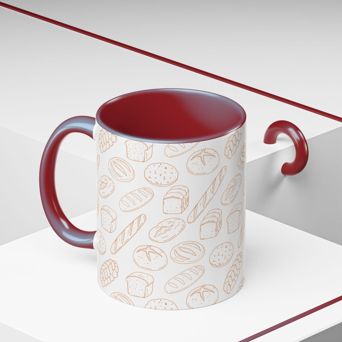 Hand-Drawn Bread Pattern Mug Accent Coffee Mug | Bakery Illustration, Neutral Tones