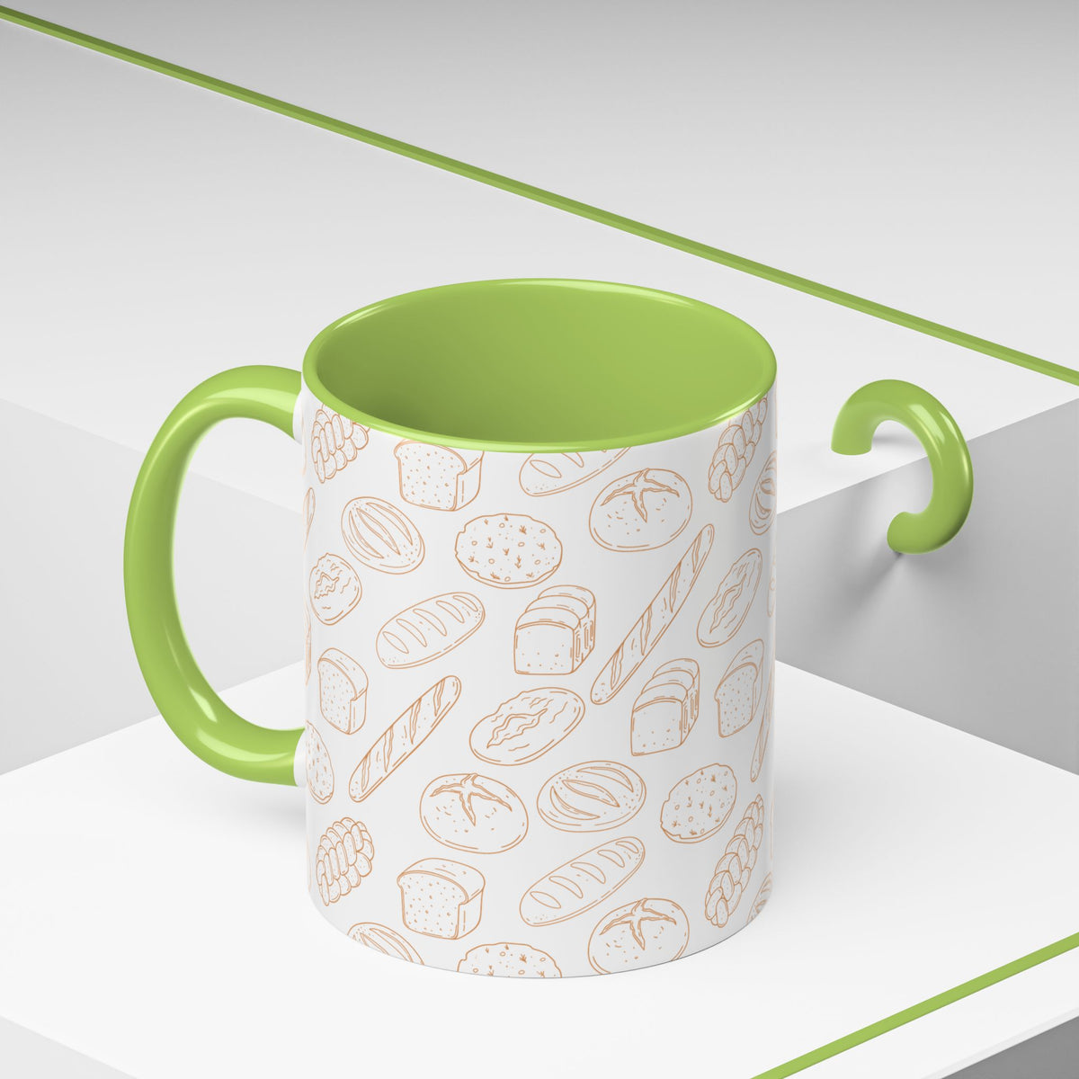 Hand-Drawn Bread Pattern Mug Accent Coffee Mug | Bakery Illustration, Neutral Tones