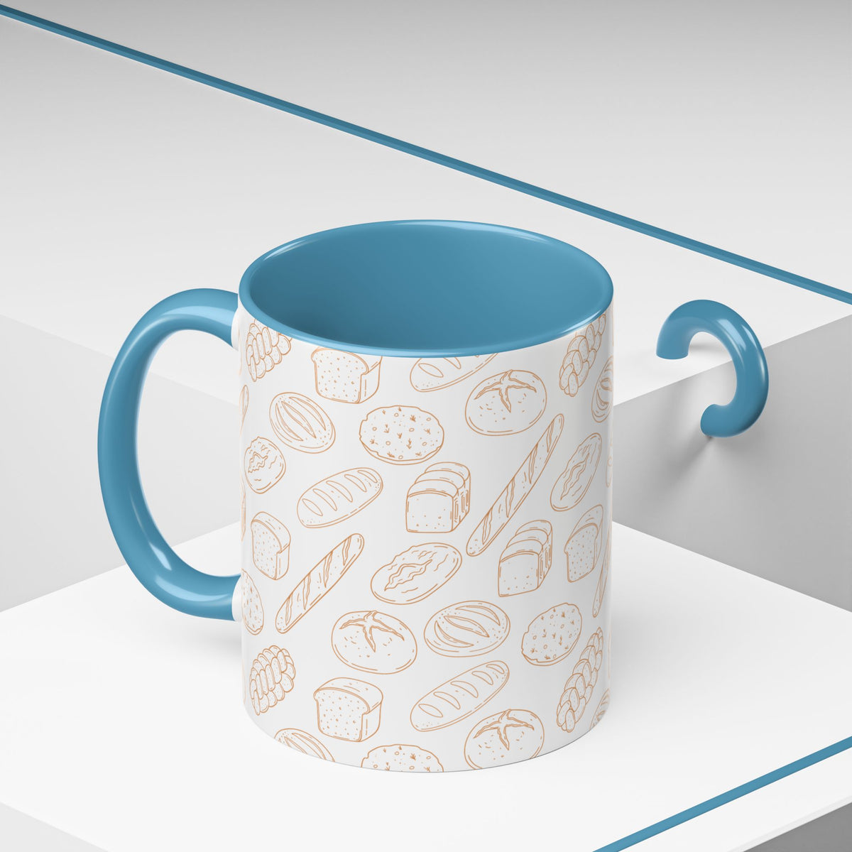 Hand-Drawn Bread Pattern Mug Accent Coffee Mug | Bakery Illustration, Neutral Tones