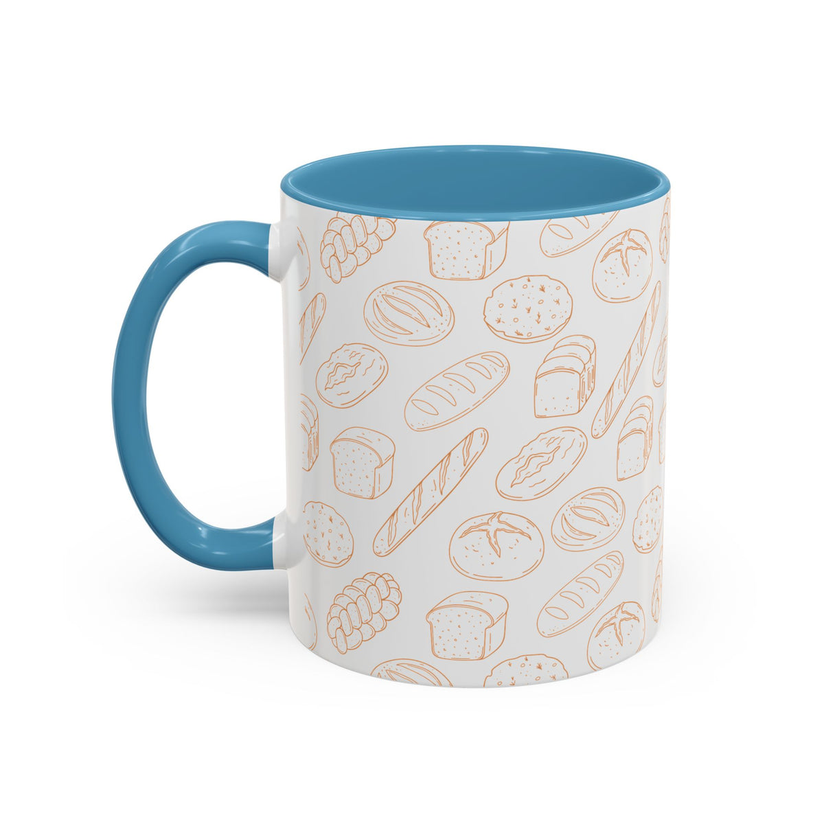 Hand-Drawn Bread Pattern Mug Accent Coffee Mug | Bakery Illustration, Neutral Tones